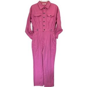 Molly Green Mia Bubblegum Pink Denim Utility Jumpsuit Button Front Size Large